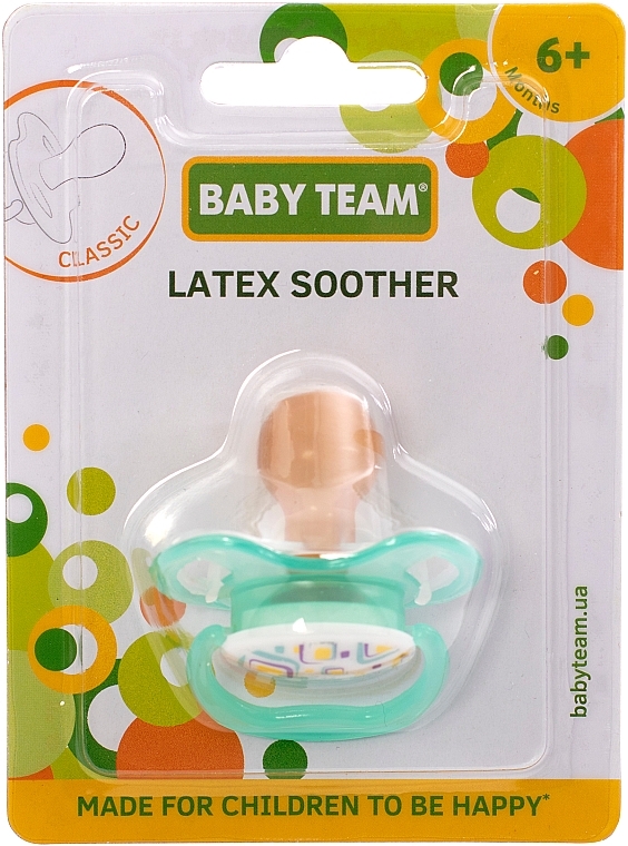 Пустушка латексна класична 6+, м'ятна - Baby Team — фото N1