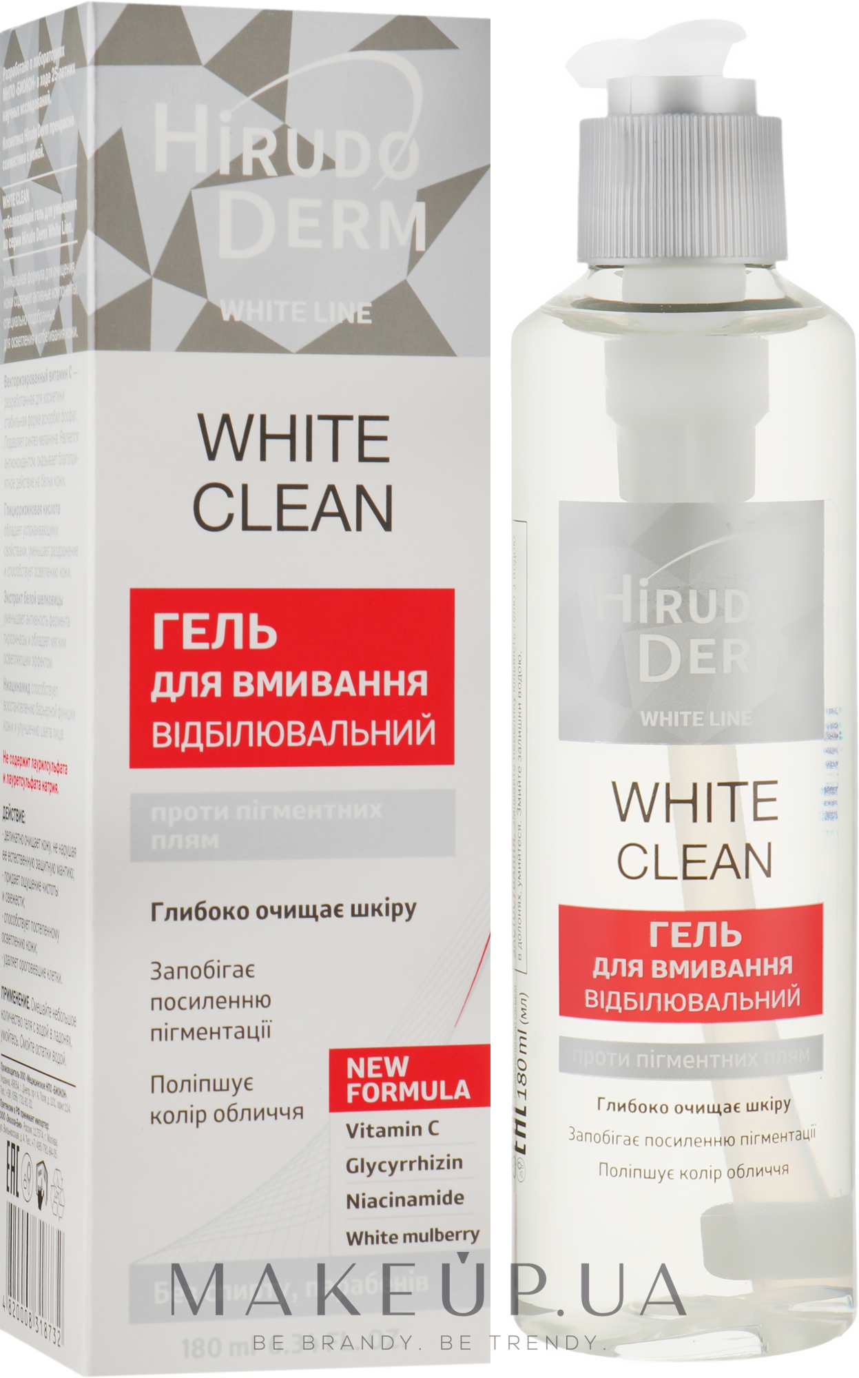 Відбілюючий гель для вмивання - Hirudo Derm White Clean — фото 180ml
