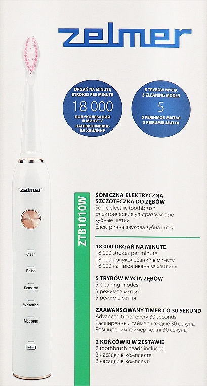 Електрична зубна щітка, біла - Zelmer ZTB1010W — фото N1