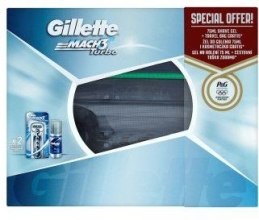 Духи, Парфюмерия, косметика Набор - Gillette Mach 3 Turbo (бритва/1шт + сменная кассета/2 шт + gel/75ml + bag)