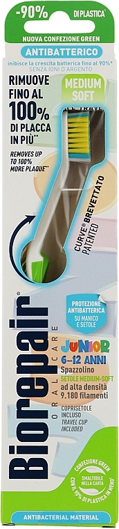 Зубна щітка дитяча "Довершене очищення", середньої м'якості, біло-зелена - Biorepair Curve Oral Care Pro — фото N1