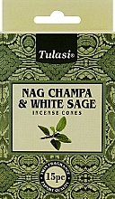 Благовония конусы "Наг Чампа и белый шалфей" - Tulasi Nag Champa & White Sage Incens Cones — фото N1