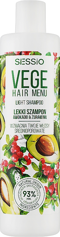 Легкий зміцнювальний шампунь з авокадо та журавлиною          - Sessio Vege Strenghtening Light Shampoo