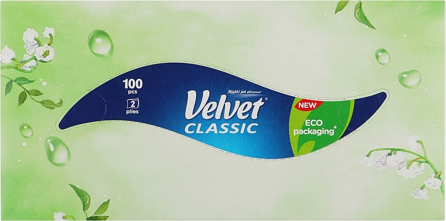 Салфетки в коробке двухслойные "Classic", 100 шт., салатовые с ландышами - Velvet — фото N1