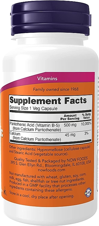 Капсули "Пантотенова кислота", 500 мг - Now Foods Pantothenic Acid — фото N2