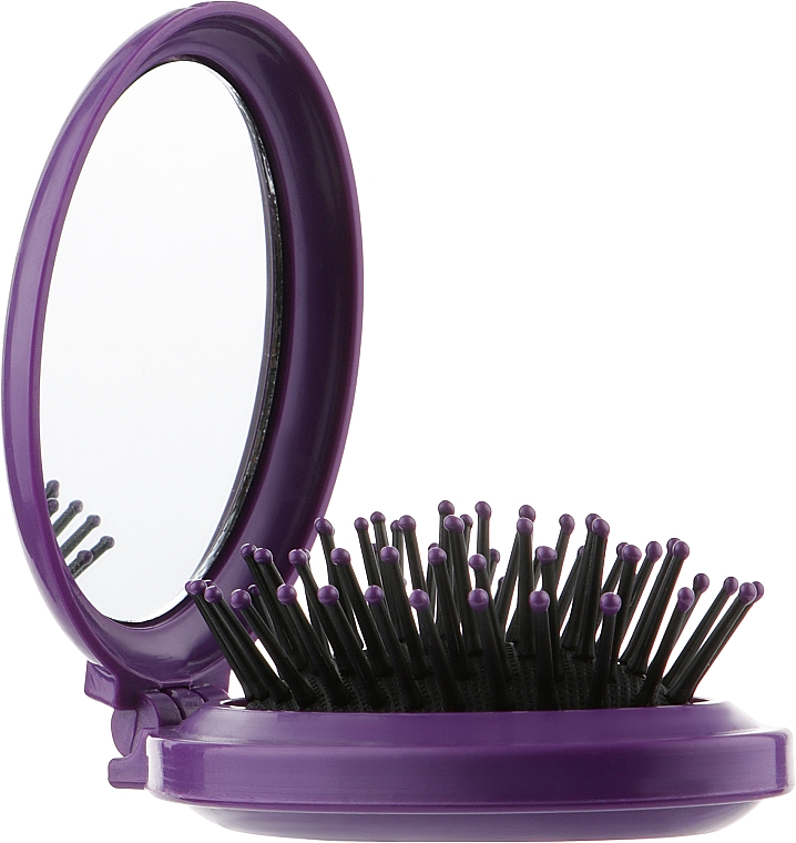 Массажная складывающаяся щетка для волос с зеркалом "Girl", фиолетовая - Titania — фото N3
