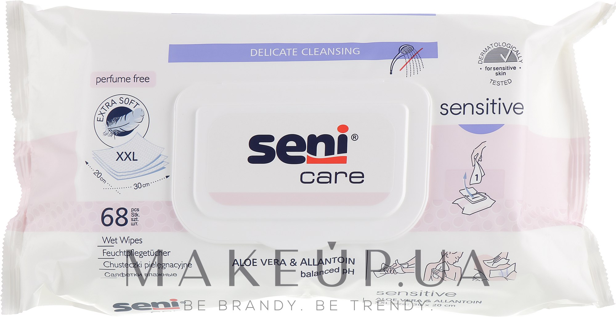 Вологі серветки для догляду за шкірою - Seni Care Sensitive — фото 68шт