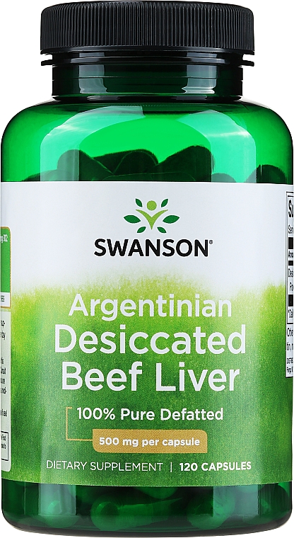 Дієтична добавка "Сушена яловича печінка", 500 мг - Swanson Desiccated Beef Liver — фото N1