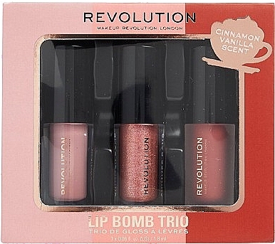 Набор - Makeup Revolution Lip Bomb Trio (lip/gloss/2x1.8ml + lipstick/1.8ml) — фото N1