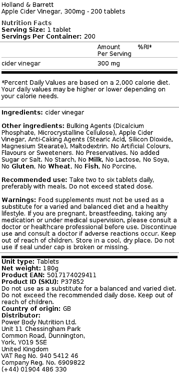 Харчова добавка "Яблучний оцет", 300 mg - Holland & Barrett Apple Cider Vinegar — фото N2