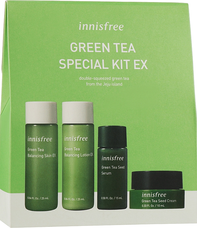 Набор мини продуктов - Innisfree Green Tea Special Kit Sample (toner/25ml + b/lot/25ml + ser/15ml + cr/10ml)