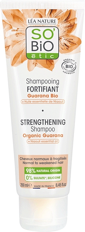 Зміцнювальний шампунь для волосся з гуараною та олією ніаулі - So'Bio Etic Strengthening Shampoo — фото N1