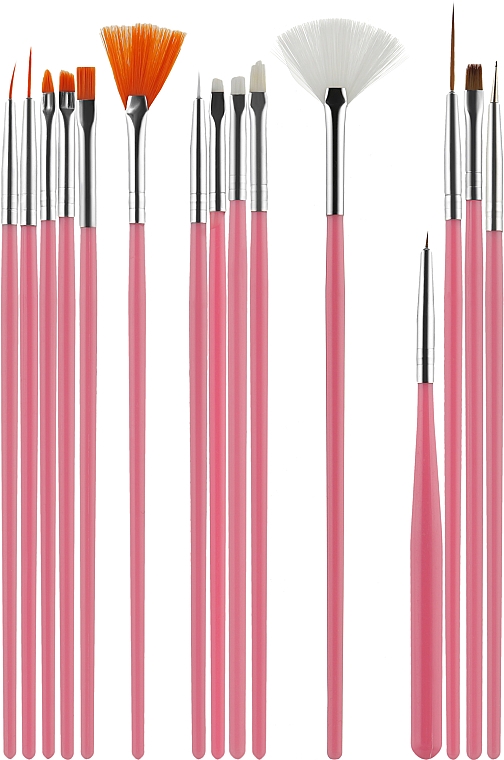 Набір пензлів для дизайну нігтів, 15 шт., рожевий - King Rose — фото N1