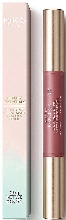 Стойкая матовая губная помада и карандаш - Kiko Milano Beauty Essentials 2in1 Long Lasting Matte Lipstick Pencil — фото N2