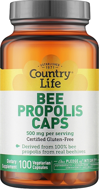 Бджолиний прополіс, 500 мг - Country Life Bee Propolis Caps — фото N1