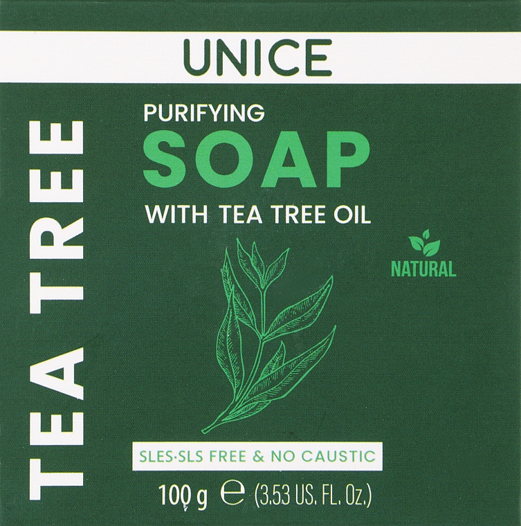 Натуральное мыло с маслом чайного дерева - Unice Purifuing Soap With Tea Tree Oil — фото N1