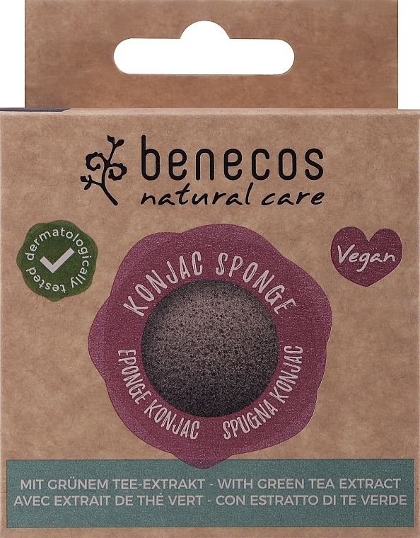 Спонж для вмивання "Зелений чай" - Benecos Natural Konjac Sponge Green Tea — фото N1
