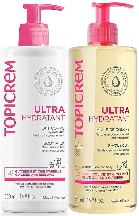 Набір - Topicrem Ultra-Moisturizing (sh/oil/500ml + b/milk/500ml) — фото N1