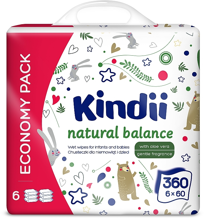 Детские влажные салфетки, 60 шт - Kindii Natural Balance Cleanic — фото N5