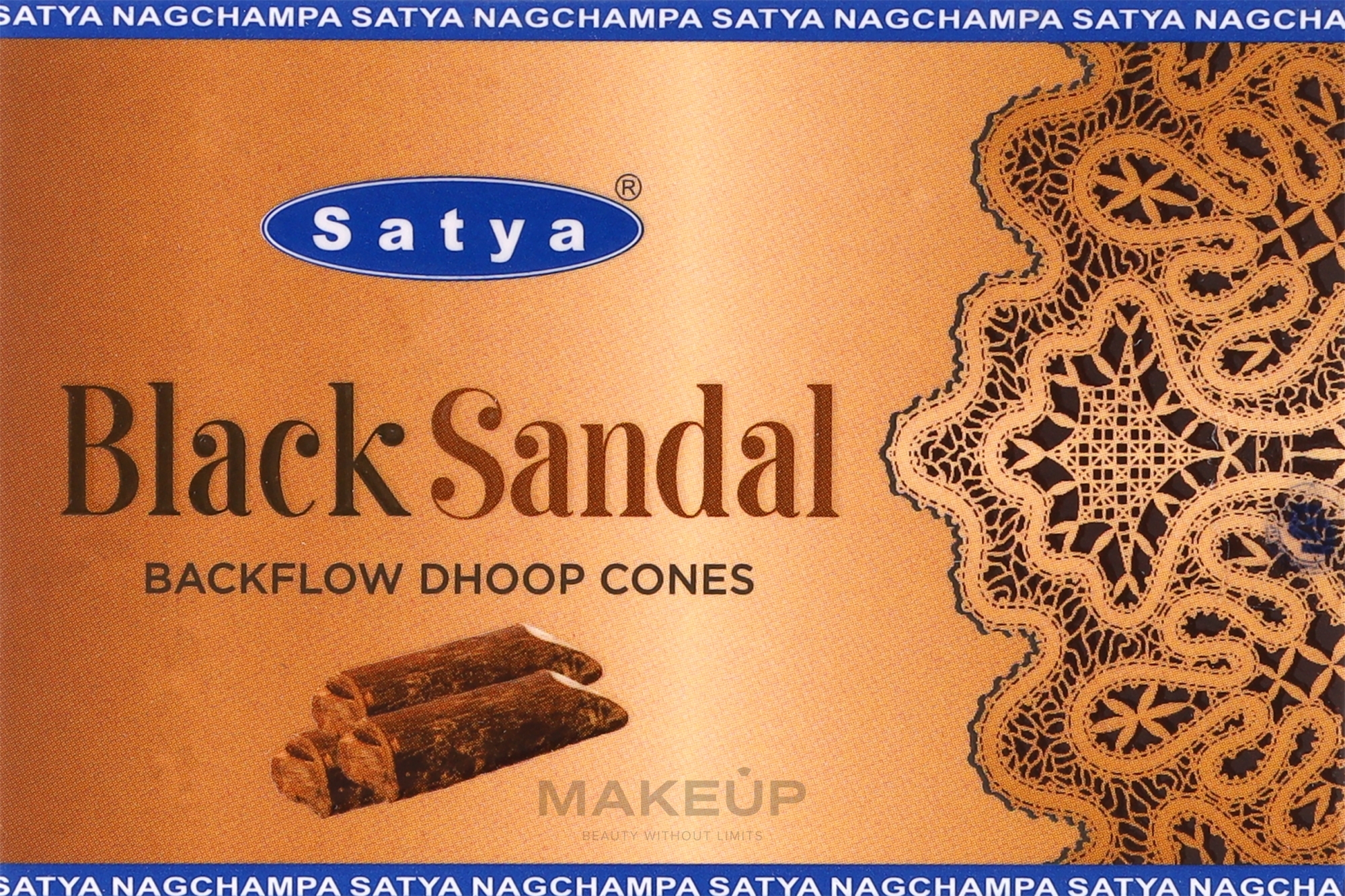 Пахощі конуси "Чорний сандал" -  Satya Black Sandal Backflow Dhoop Cones — фото 10шт
