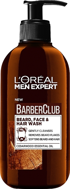 УЦЕНКА Очищающий шампунь 3 в 1 для бороды, лица и волос - L'Oreal Paris Men Expert Barber Club * — фото N1