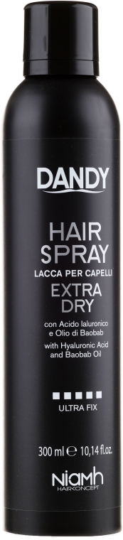 Лак для волос сильной фиксации с гиалуроновой кислотой - Niamh Hairconcept Dandy Hair Spray Extra Dry Ultra Fix — фото N1