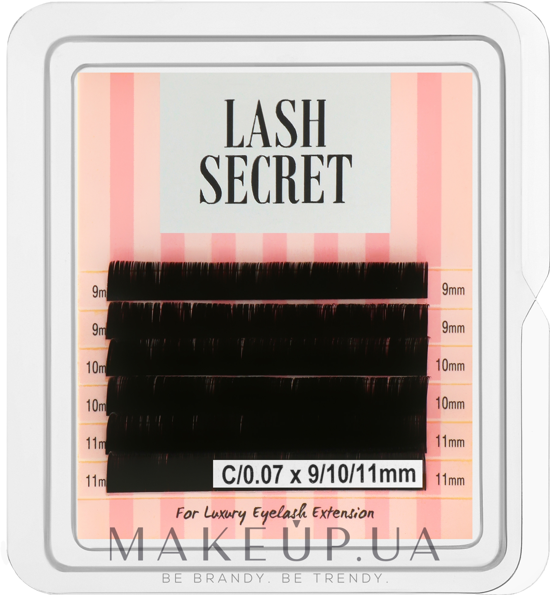 Накладные ресницы, черные, микс, 6 линий (0.07, C, (9,10,11)) - Lash Secret — фото 1уп