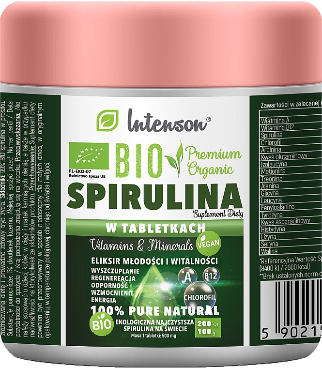 Дієтична добавка "Спіруліна", у таблетках - Intenson Bio Spirulina — фото N1