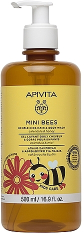 Средство для мытья тела и волос с календулой и медом, с дозатором - Apivita Mini Bees Gentle Kids Hair & Body Wash — фото N1