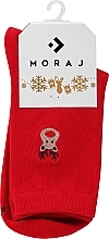 Духи, Парфюмерия, косметика Носки женские длинные с рождественской вышивкой, красные с оленем - Moraj