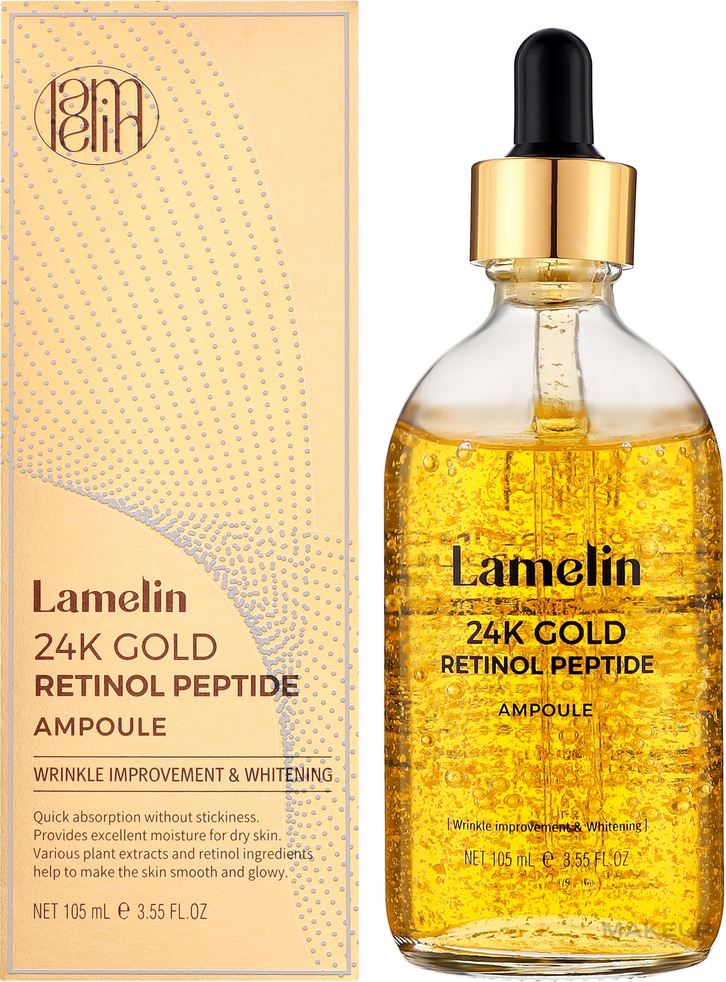 Сироватка для обличчя з ретинолом і пептидами - Lamelin 24K Gold Retinol Peptide Ampoule — фото 105ml