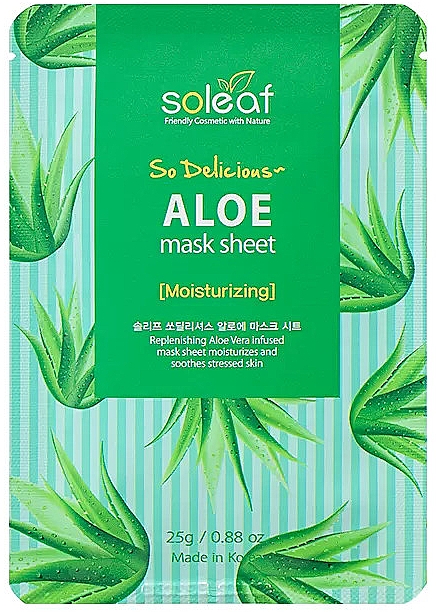 Маска с экстрактом алоэ - Soleaf So Delicious Aloe Moisturizing Mask Sheet — фото N1