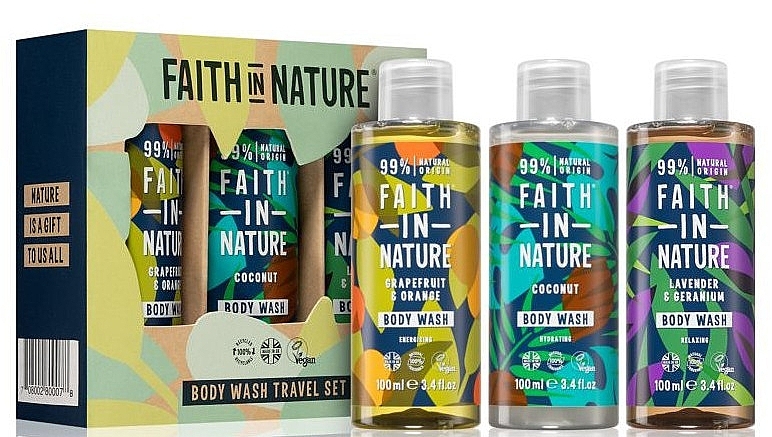 Набор - Faith In Nature Body Wash Travel Set (b/wash/3x100ml) — фото N2