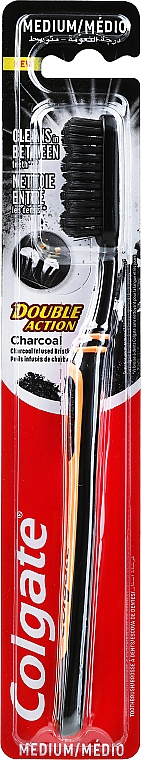 Зубная щетка средней жесткости "Древесный уголь", оранжево-черная - Colgate Double Action Charcoal Medium Toothbrush — фото N1