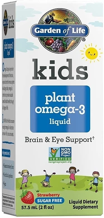 Омега-3 для детей жидкая, со вкусом клубники - Garden Of Life Kids Plant Omega-3 Liquid — фото N1