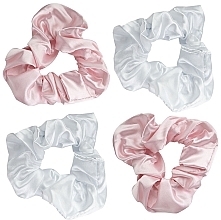 Резинки для волосся атласні, рожеві та білі, 4 шт. - Brushworks Pink & White Satin Scrunchies — фото N2