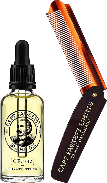 Набор - Captain Fawcett Beard Oil & Foldable Beard Comb Gift Set (beard/oil/50ml + comm/1pcs) — фото N2
