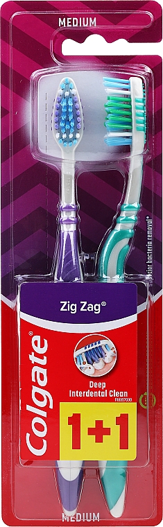 Зубная щетка "Зигзаг плюс" средняя, фиолетовая + зеленая - Colgate Zig Zag Plus Medium — фото N1
