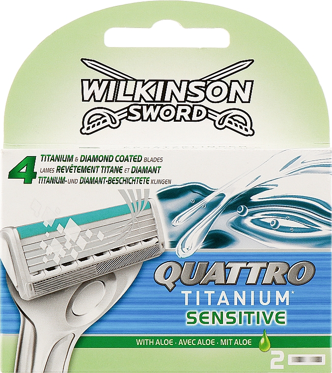 Сменные лезвия, 2 шт - Wilkinson Sword Quattro Titanium Sensitive  — фото N1