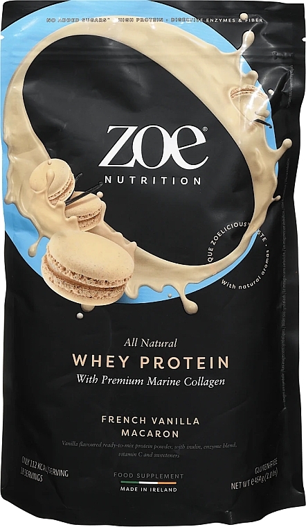 Протеиновая добавка с морским коллагеном, ванильный макарон - Zoe Nutrition Whey Protein & Marine Collagen French Vanilla Macaron — фото N1