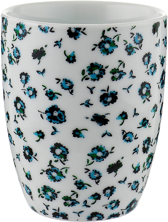 Склянка для ванної кімнати "Eve", фарфор, біла у блакитну квітку - Spirella — фото N1