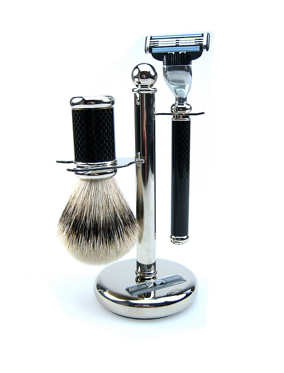 Набор для бритья - Golddachs Rasierset Carbon-Optik (sh/brush + razor + stand) — фото N1