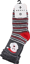 Шкарпетки жіночі довгі з різдвяним мотивом, сірі із Сантою - Moraj — фото N1