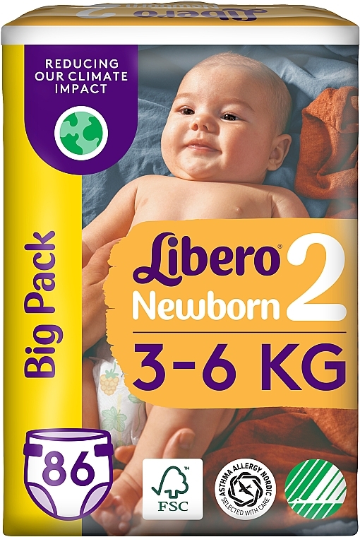 Підгузки Newborn 2 (3-6 кг), 86 шт. - Libero — фото N1