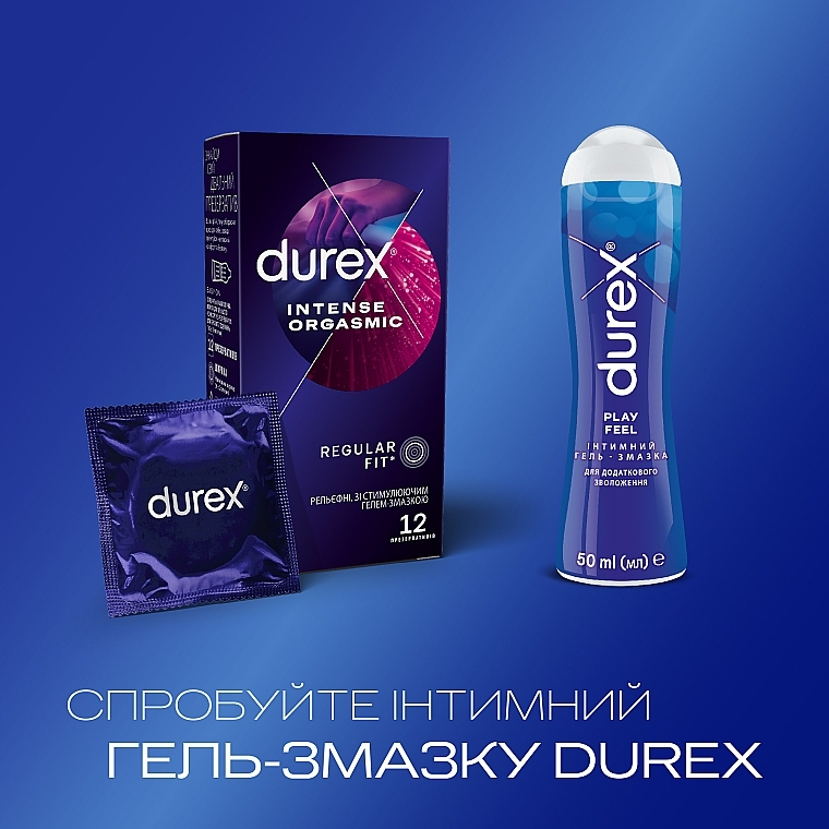Презервативы латексные с силиконовой смазкой, рельефные со стимулирующим гелем-смазкой, 12 шт - Durex Intense Orgasmic — фото N5