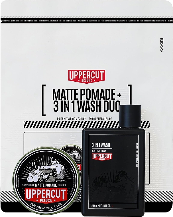 Набор - Uppercut Deluxe Matte Pomade + 3 in 1 Wash Duo(shp/240g + h/pomade/100g) — фото N1