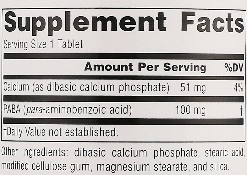 Дієтична добавка "Paba" (пара-амінобензойна кислота), 100 мг - Source Naturals PABA — фото N3