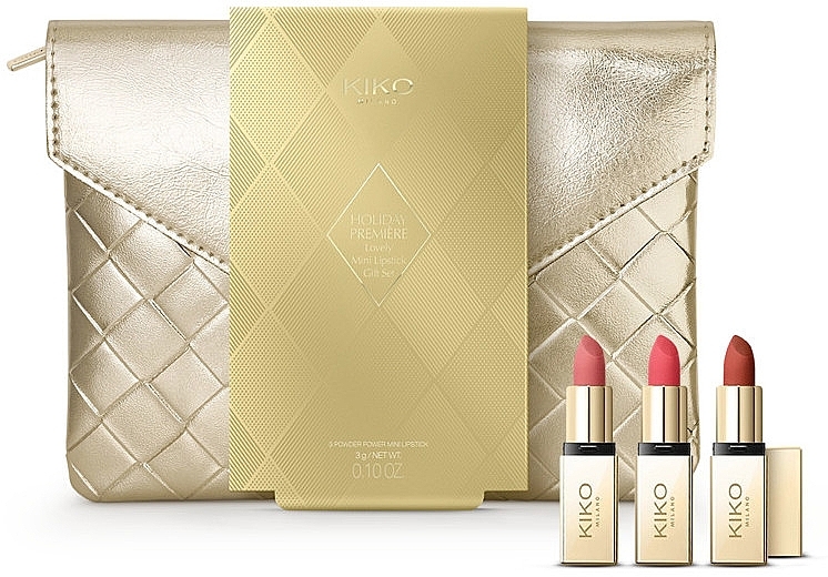 Набір - Kiko Milano Holiday Premiere Lovely Mini Lipstick Gift Set (lipstick/3x1g + bag/1pc) — фото N1