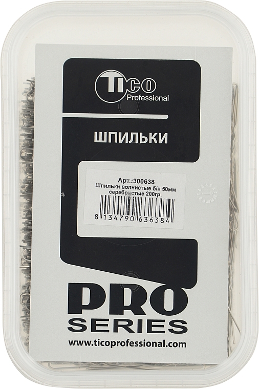 Шпильки для волос волнистые без наконечника, 50 мм, серебристые - Tico Professional — фото N2