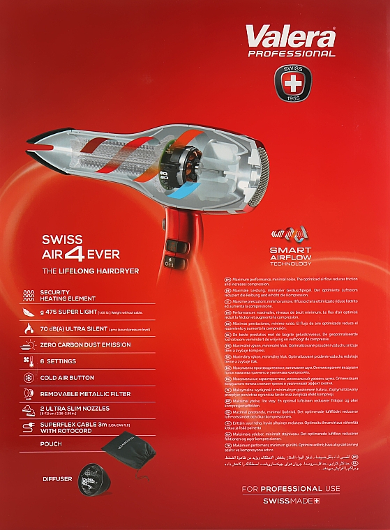 Профессиональный фен для волос, красный - Valera Swiss Air4ever — фото N3